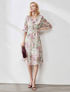 Chiffon Floral Waist-Cinched Ruffle Dress
