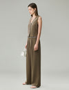 Linen Blend Wide-Leg Tailored Pants