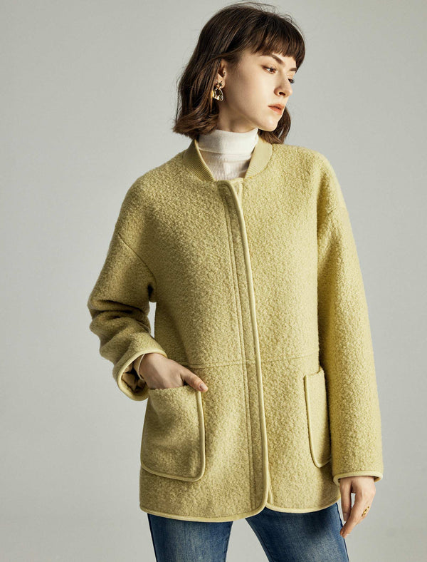 Wool-Blend Pocket Detail Bomber Jacket