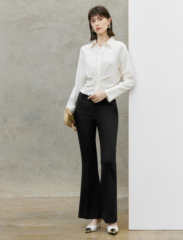 White Polo Collar Cropped Shirt Blouse