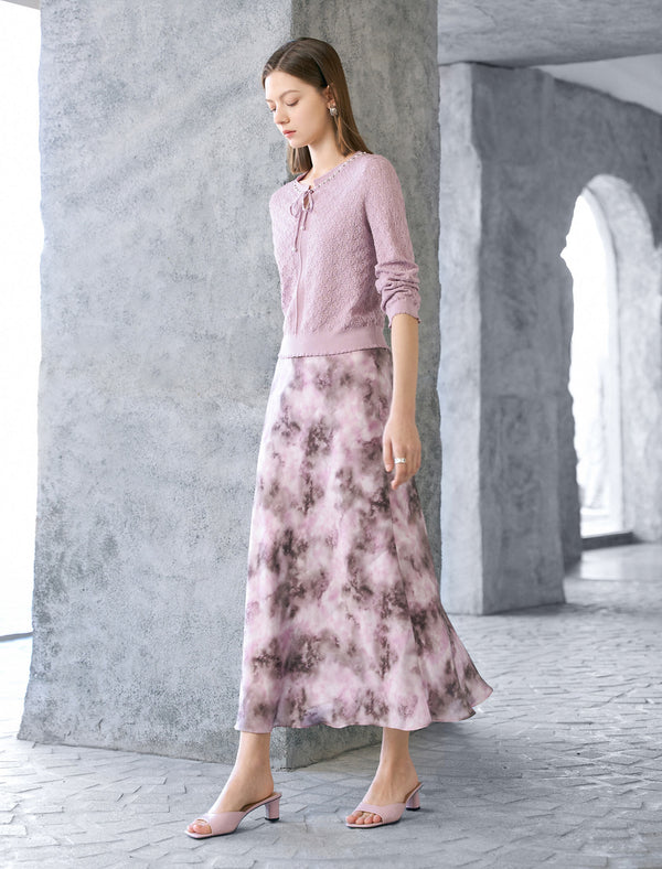 Tencel Eyelet Knit Tie-Neck Sweater