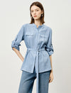 Tencel Blend Textured Belted Shirt