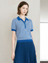 Navy White Striped Polo Short Sleeve Knit Top