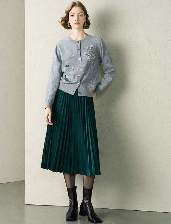 A-Line Pleated Midi Skirt