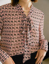 Geometric Print Tie Neck Blouse