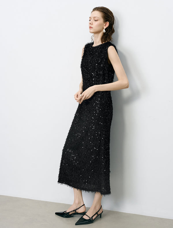 Black Sequin Sleeveless Maxi Dress
