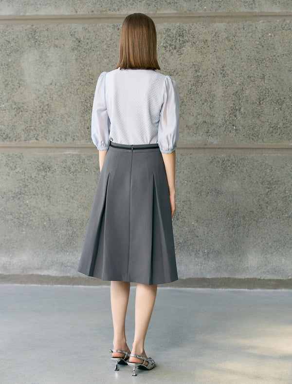 Solid Color Pleated Midi Skirt
