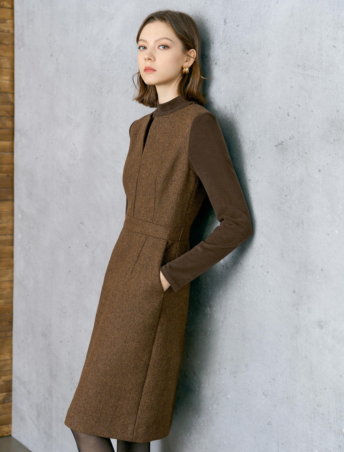 Wool-Blend Mock Two-Piece Sheath Dress