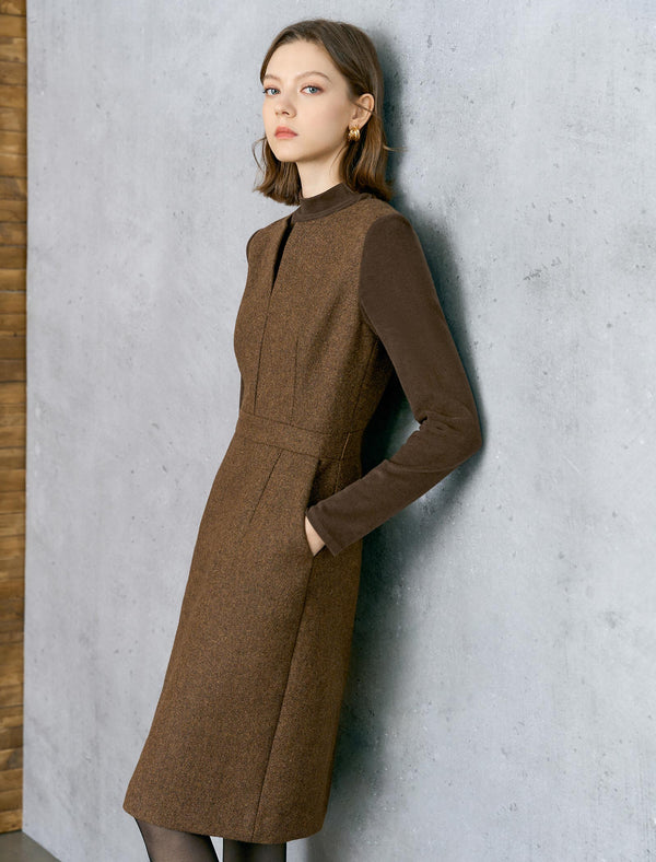 Wool-Blend Mock Two-Piece Sheath Dress