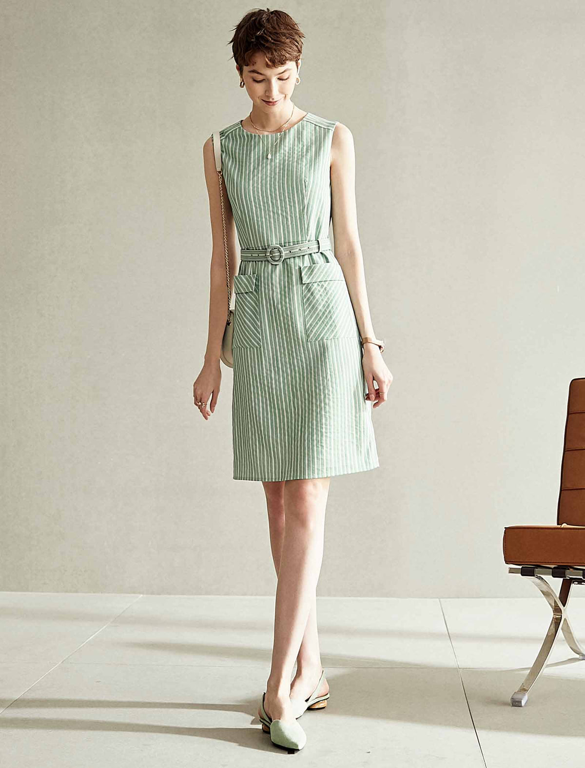 Sleeveless Striped Sheath Dress