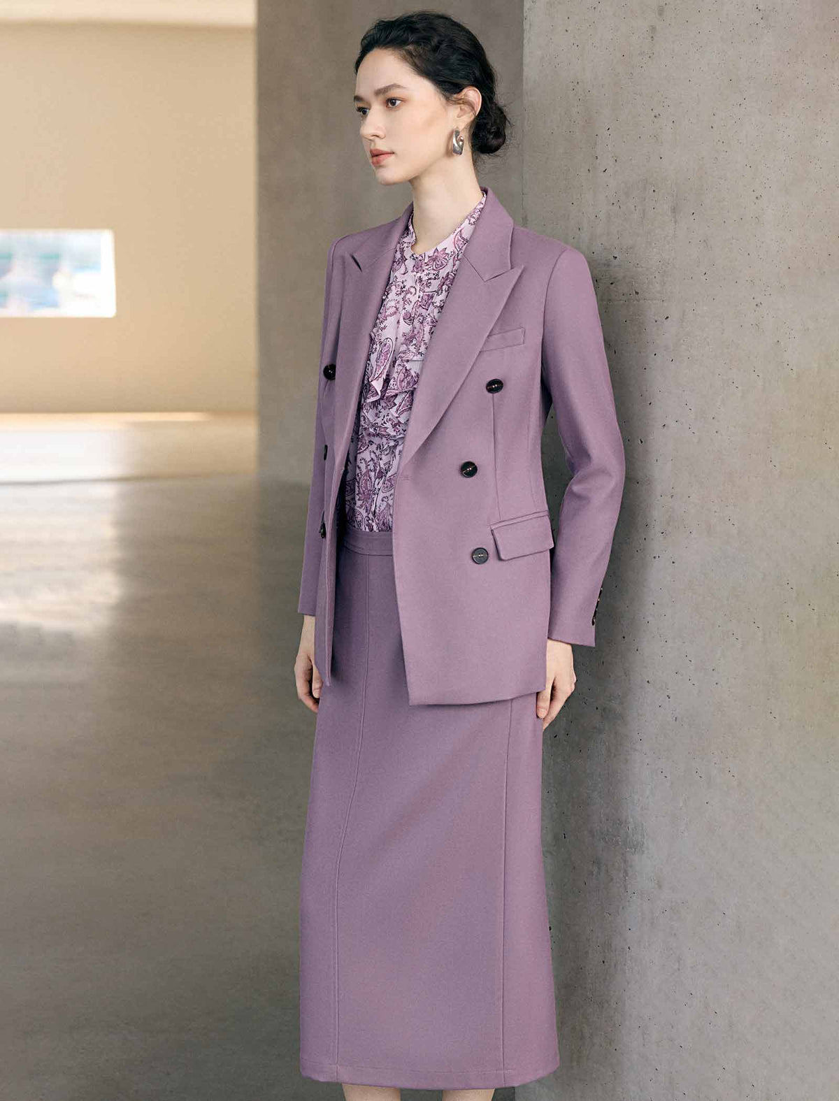 Double Breasted Notched Lapel Tailored Blazer