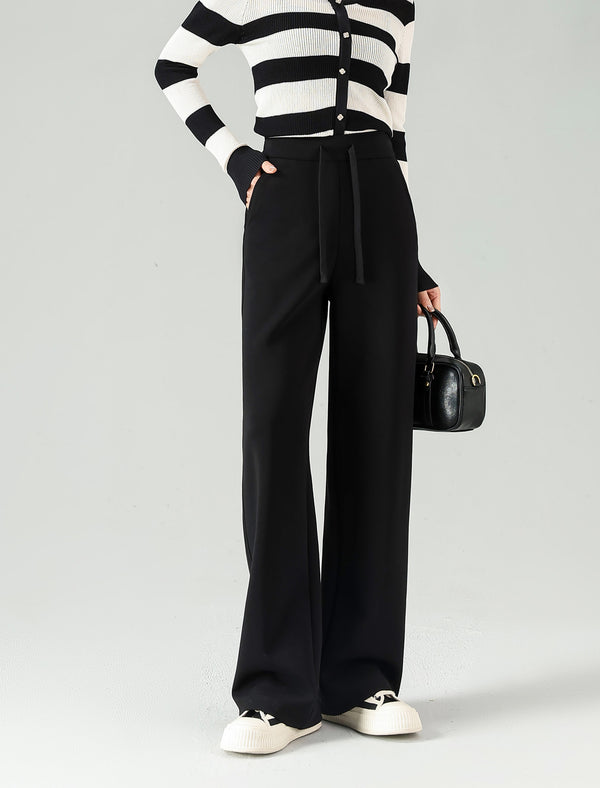 Stylish Black Drawstring Wide Leg Pants