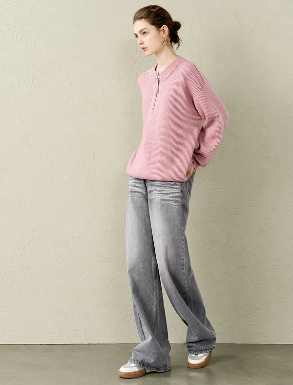 Half-Zip Ribbed Sweater