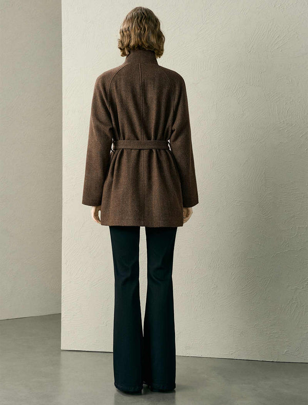 Brown Wool-Blend Self-Tie Coat