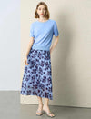 Light Blue Floral Print High-Waisted Midi Skirt