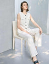 Off-White Linen Blend High Waist Wide Leg Pants