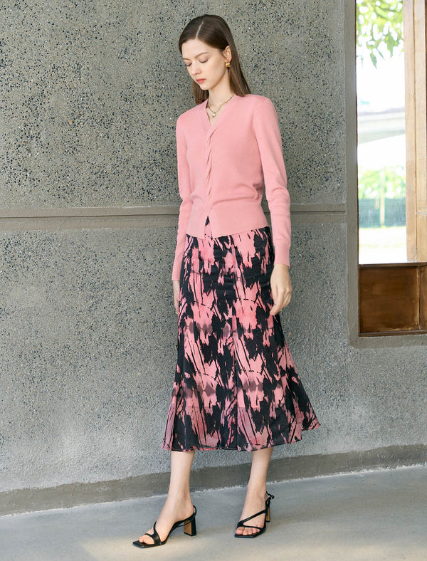 Abstract Brushstroke Print Fishtail Midi Skirt