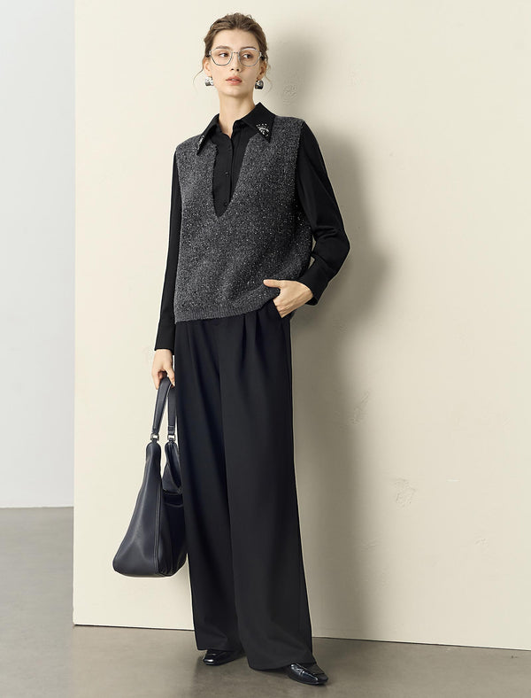 Grey Sparkle V-Neck Sweater Vest