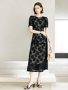 Noir Flocked Lace Midi Dress