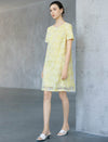 Yellow Butterfly Eyelet Embroidery Short Sleeve Shift Mini Dress