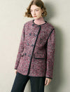 Tweed Wool-Blend Faux Leather Trim Jacket