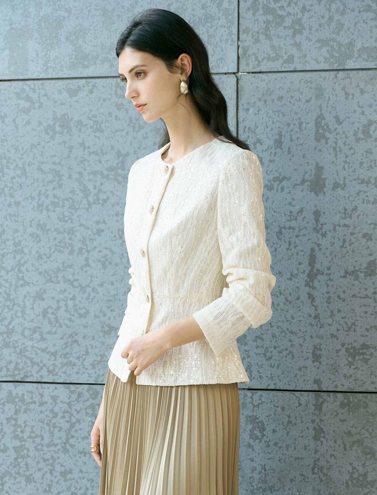 Ivory Sequin Lace Cropped Jacket