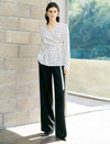 Polka Dot Tencel Linen Belted Blouse