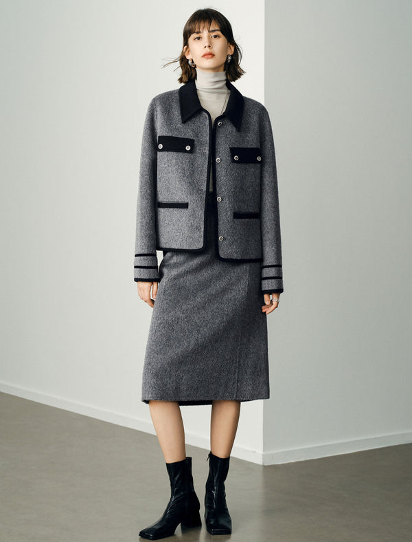 Wool Gray Lapel Short Coat