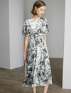 Watercolor Floral Puff Sleeve Midi Dress