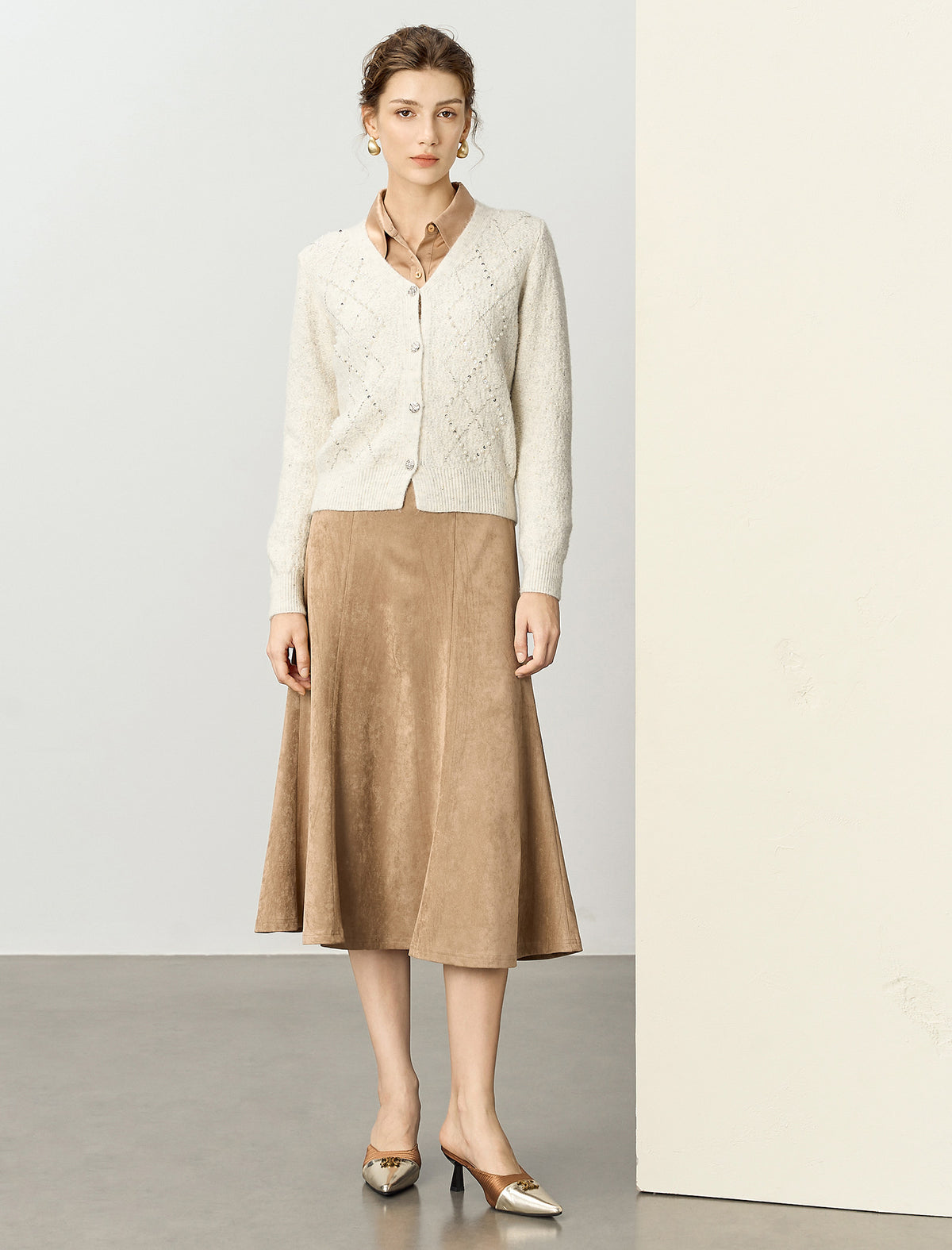 Cream Beaded V-Neck Cardigan