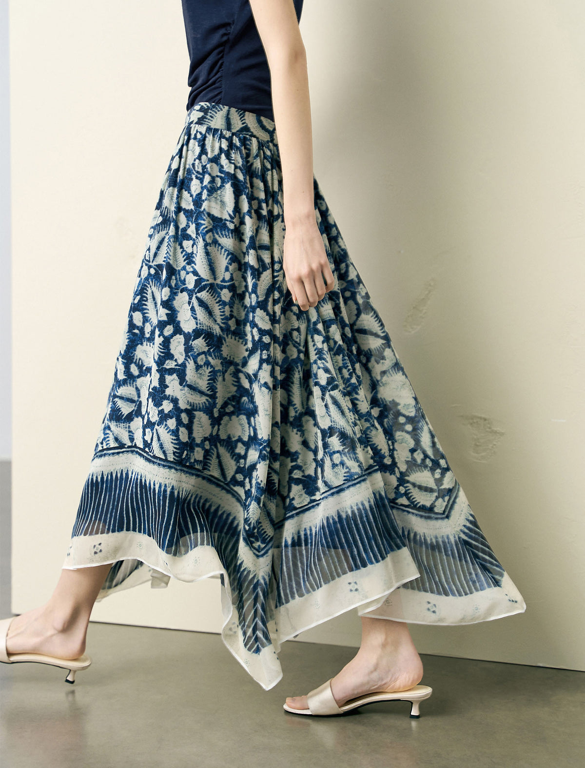 Floral Print Asymmetrical Midi Skirt