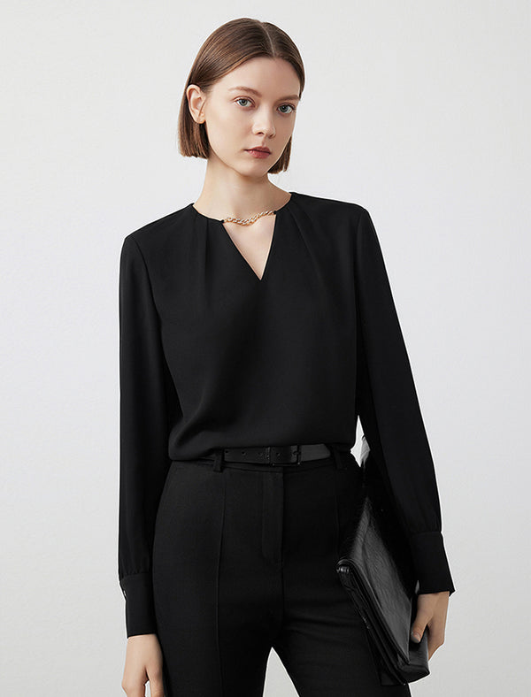 Chain Detail V-Neck Blouse