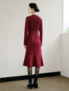 Red Long-Sleeve Button-Detail Flounce-Hem Midi Dress