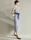 Abstract Stripe Sleeveless Midi Dress