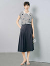 Dark Grey High Waist Pleated Pocket A-Line Midi Skirt