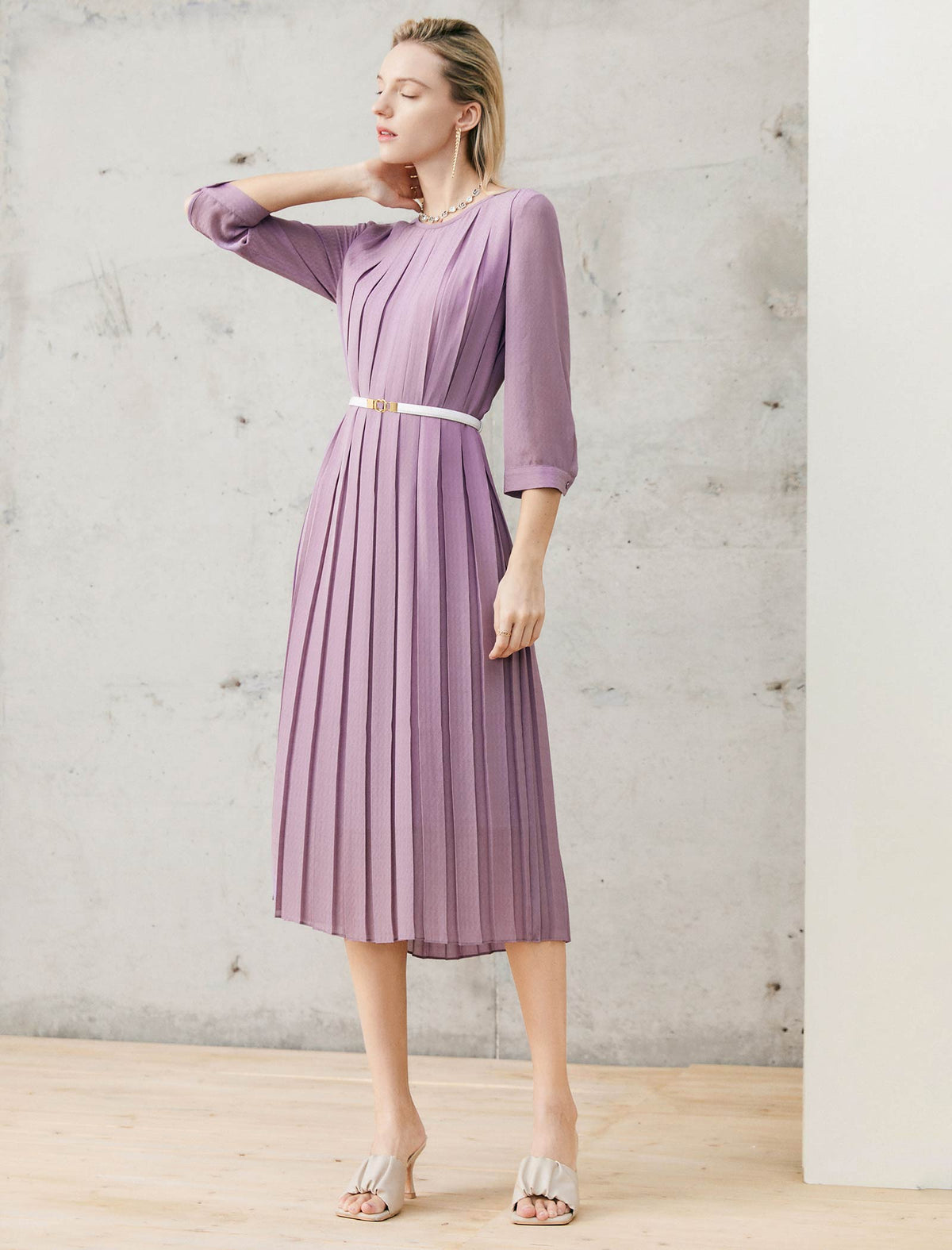 Lavender Pleated Midi Dress