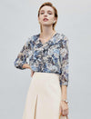 Floral Ruffled 3/4 Sleeve Blouse