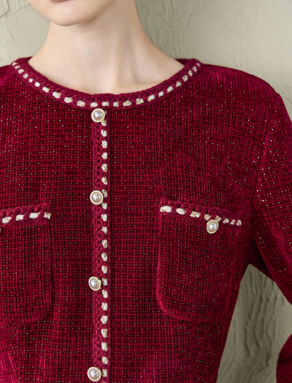 Burgundy Tweed Midi Dress