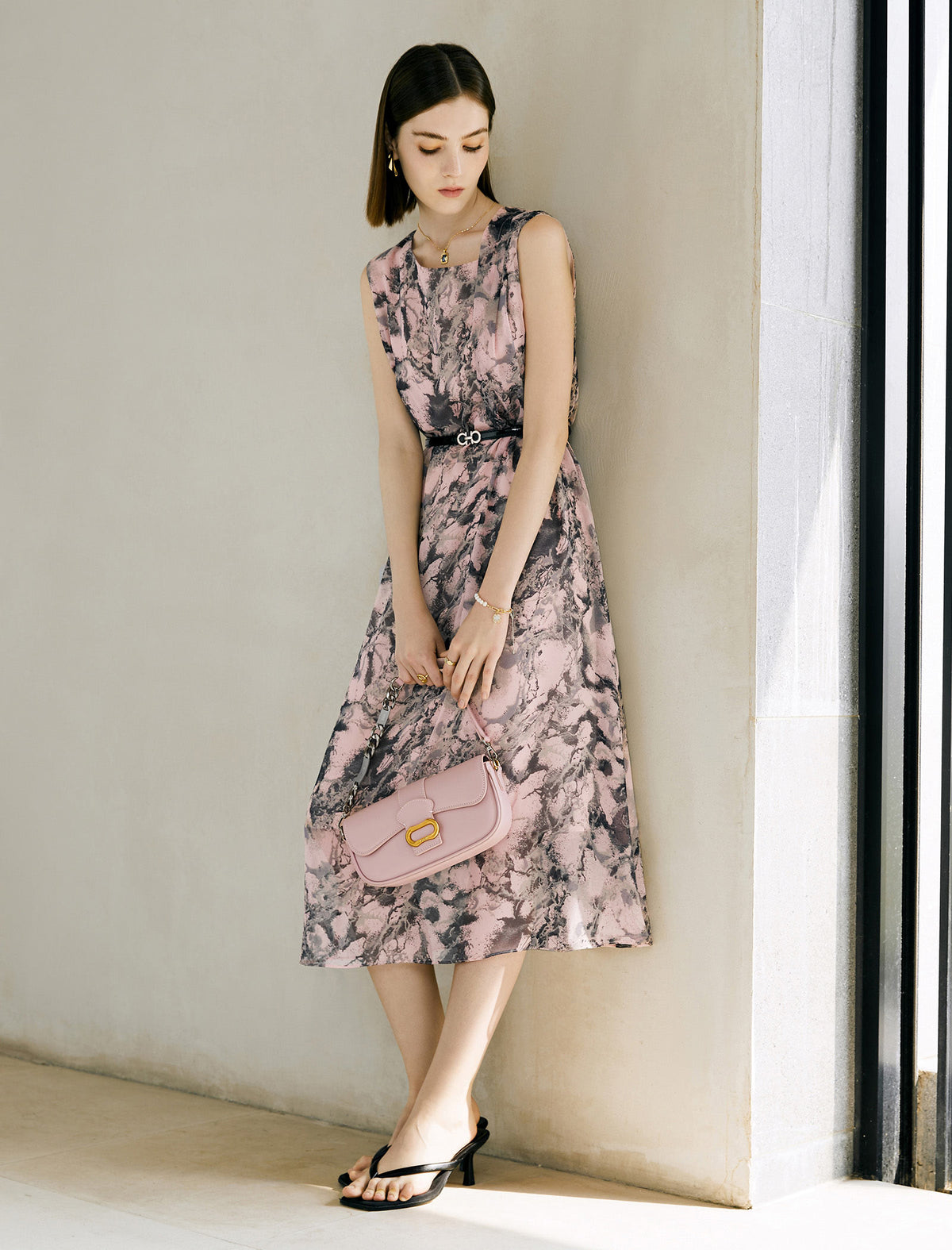 Tie Dye Irregular Neckline Sleeveless Midi Dress