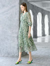 Abstract Print V-Neck Pleated Midi Dress