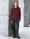 Wool Red Elegant Lapel Loose Knit Sweater