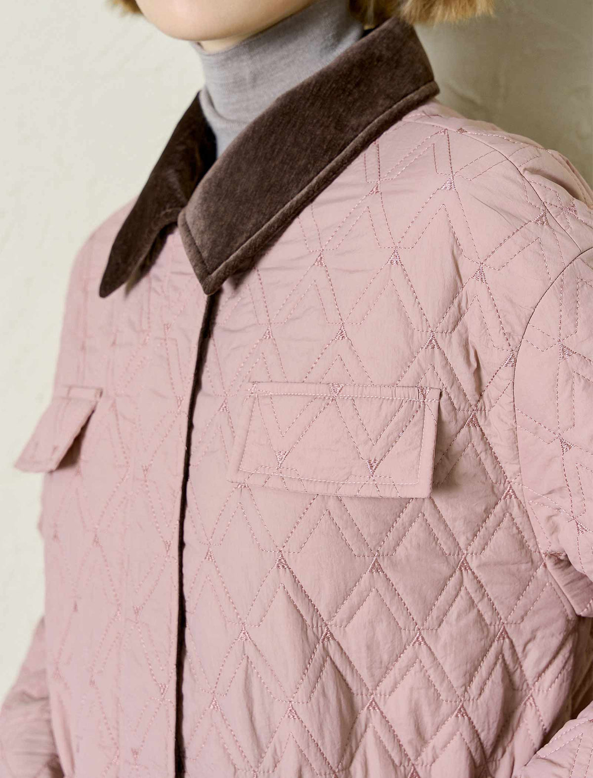Blush Quilted Contrast Collar Padded Jacket