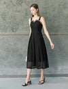 Embellished Trim Black Lace Midi Dress