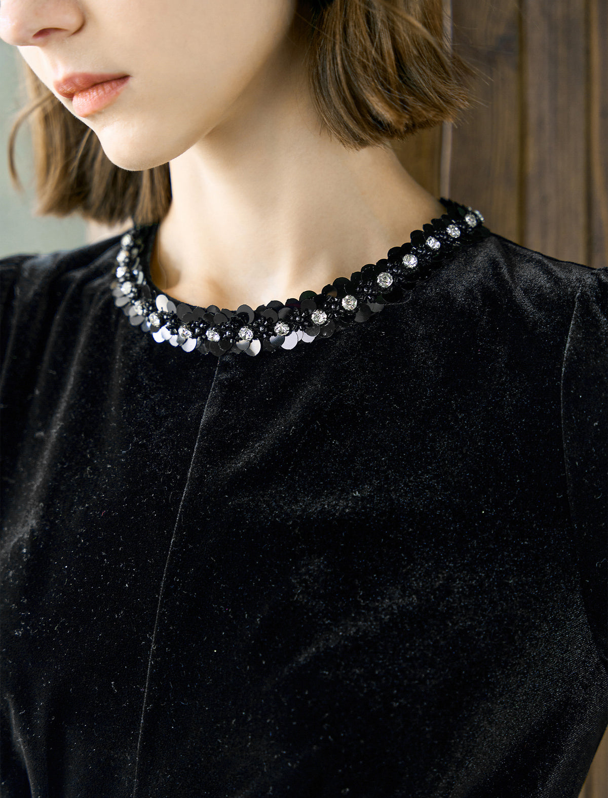 Black Velvet Sequin Midi Dress