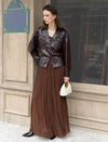 Coffee Pleated Maxi Skirt
