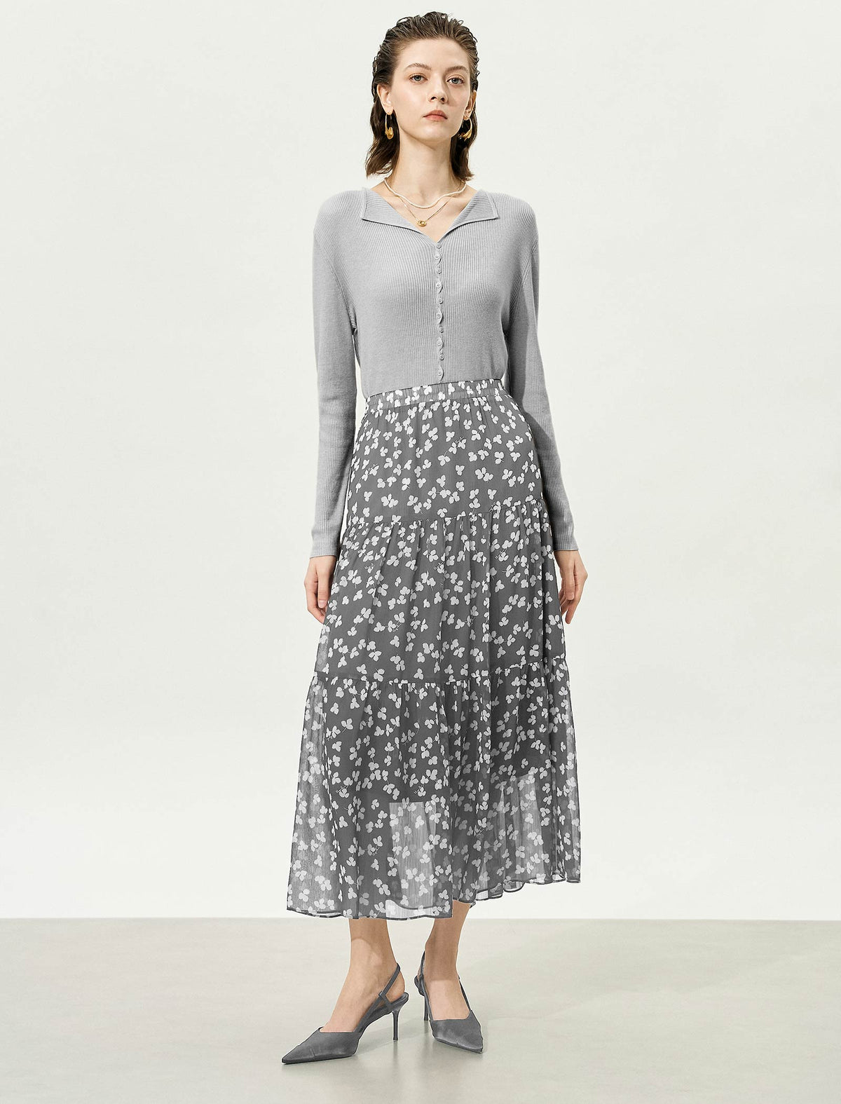 Floral Multi-Layered Midi Skirt