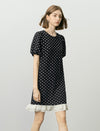 Black Polka Dot Puff Sleeve Ruffle Hem Dress