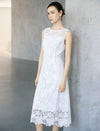 Sleeveless White Floral Crochet Lace Midi Dress