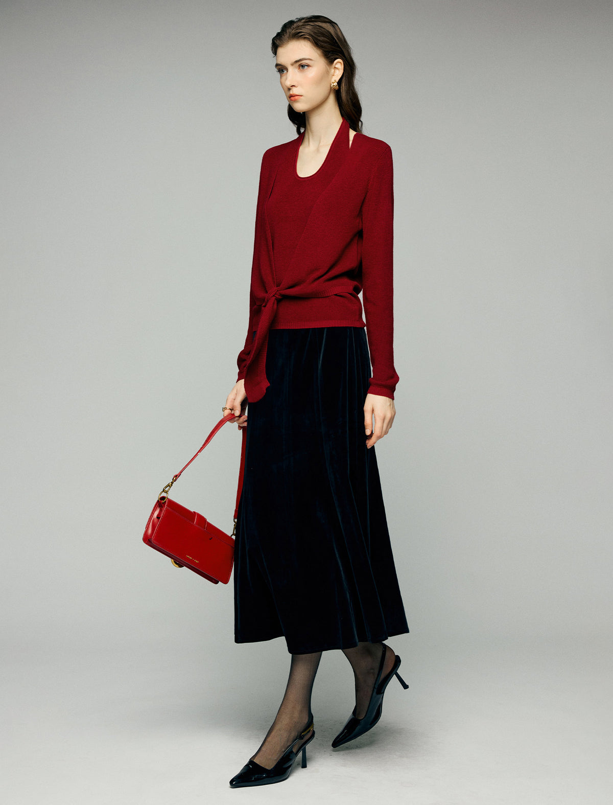 Layered Tie Front Long Sleeve Knit Top