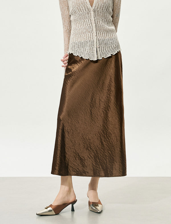 Textured Satin Midi Skirt